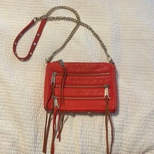 Rebecca Minkoff 5 zip orange red chain leather zipper crossbody fringe
